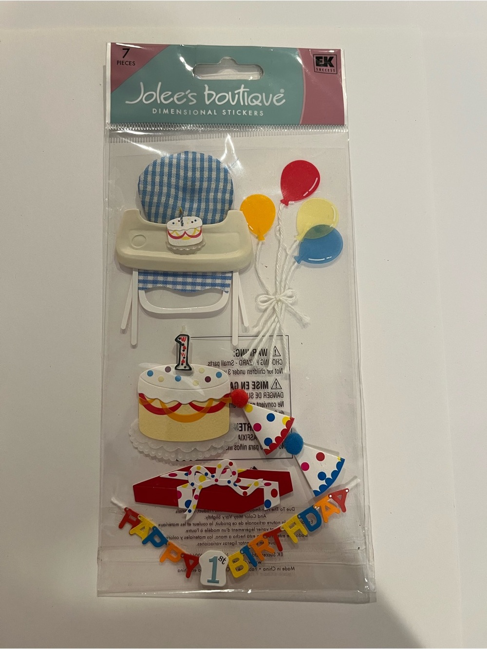 Jolee's Boutique Blue Gingham High Chair Birthday Sticker Set